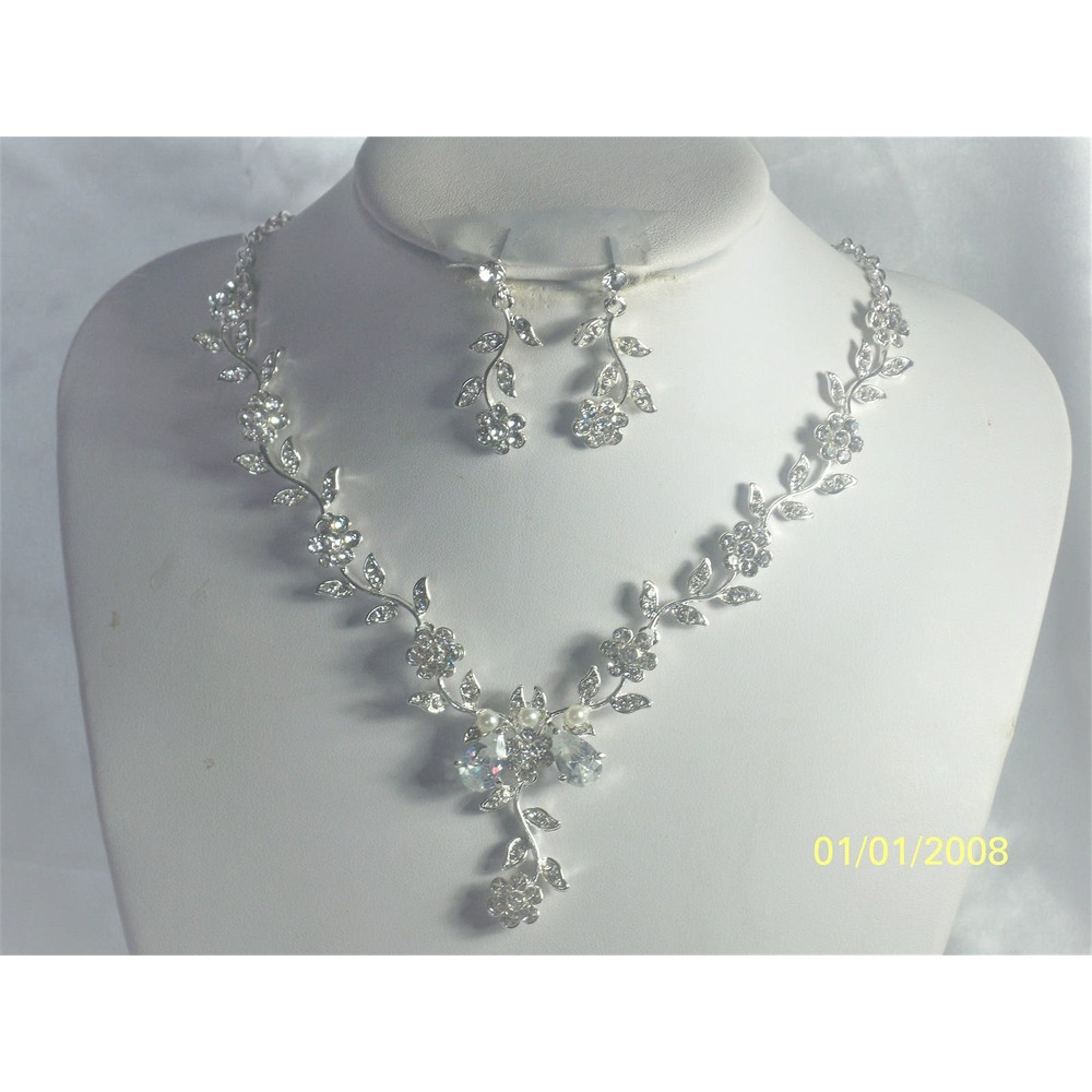 COPY - Silver vine rhinestone necklace set, wedding MOB  prom party formal neck…